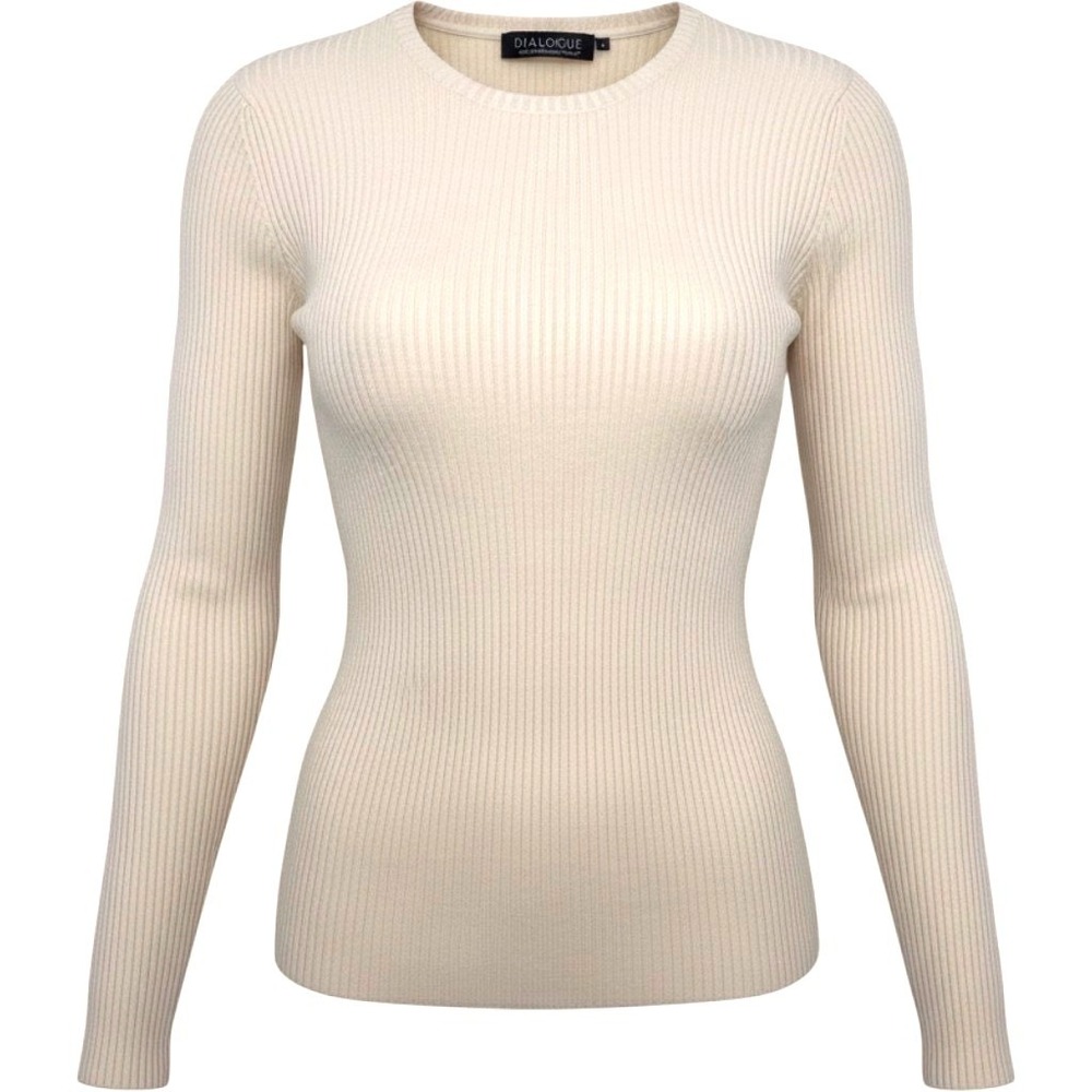 Dialogue Merino Wool Blend Crewneck Sweater Cream Ivory Small Minimalist Knit